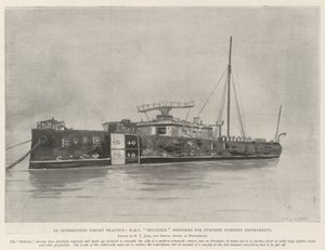 Een onderbroken schietoefening, HMS Belleisle voorbereid voor verdere schietexperimenten door Fred T. Jane