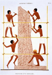 Steenhouwers maken kolossaal standbeeld van de Farao, uit een Zeldzaam Verslag van Fresco
