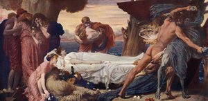 Hercules worstelt met de dood om het lichaam van Alcestis door Frederic (after) Leighton