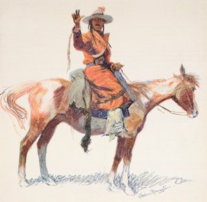 Een Apache Verkenner. Frederic Remington. door Frederic (after) Remington