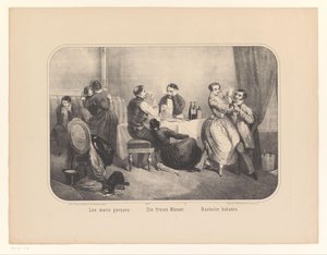 Groep mannen en vrouwen in een interieur door Frederic Charles Wentzel (possibly)