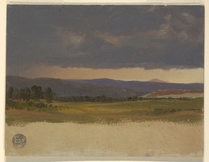 Blauwe heuvel onder lage wolken door Frederic Edwin Church