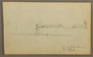Tekening, Een fort; Verso: Botanische schetsen, Huis, 1857 door Frederic Edwin Church