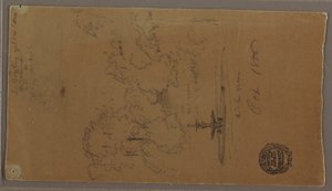 Tekening, Een fontein in een park, Niagara Falls, oktober 1856 door Frederic Edwin Church