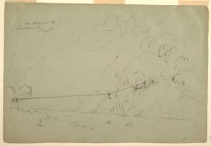 Tekening, Een touwbrug in Colombia, augustus 1853 door Frederic Edwin Church