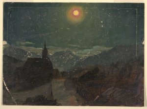Tekening, Alpenlandschap bij nacht, 1868 door Frederic Edwin Church