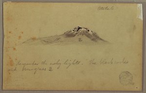 Tekening, Andesgebergte (Cayambe ), Otavalo, Ecuador, augustus of september 1853 door Frederic Edwin Church