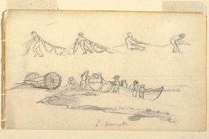 Tekening, Boot met vrouw en kinderen, juli-augustus 1858 door Frederic Edwin Church