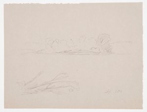 Tekening, Botanische schetsen: landschap, bomen aan een oever, september 1876 door Frederic Edwin Church