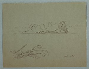 Tekening, Botanische schetsen: landschap, bomen aan een oever, september 1876