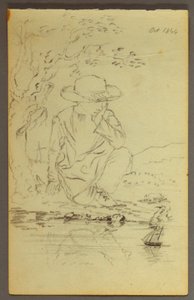 Tekening, Jongen knielend naast een boom, 1844 door Frederic Edwin Church