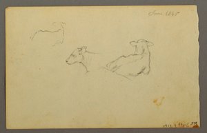 Tekening, Jongen leunend op een zak, hoed, 1844