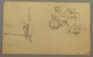 Tekening, Drinkende kamelen op een heuvel, 22 februari, mogelijk 1868 door Frederic Edwin Church