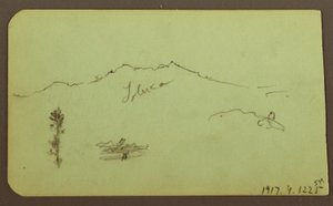 Tekening, Kerk; Verso: Berglandschap, "Taluca", 1883 door Frederic Edwin Church