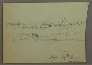 Tekening, stad Londen, mogelijk 1869 door Frederic Edwin Church