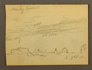 Tekening, Wolkenstudie boven gebouwen, mogelijk 1868-69 door Frederic Edwin Church