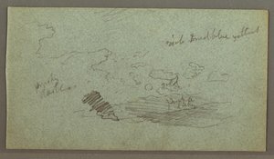 Tekening, Wolken boven heuvelrug, laagstaande zon, mogelijk 1874 door Frederic Edwin Church