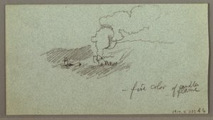 Tekening, Wolken boven heuvelrug, laagstaande zon, mogelijk 1874 door Frederic Edwin Church