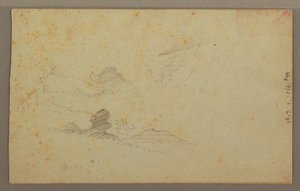 Tekening, bewolkte lucht boven vallei, juli 1863 door Frederic Edwin Church