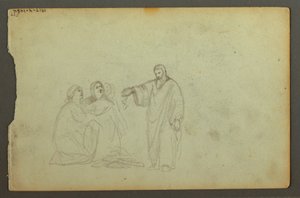 Tekening, Huifkar, Drie studies van een vrouw, mogelijk 1868