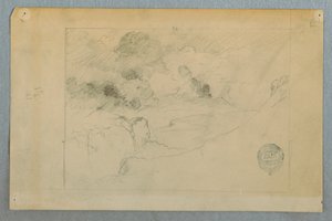 Tekening, Ver uitzicht op de uitbarsting van de vulkaan Sangay, Ecuador, 1857-62 door Frederic Edwin Church
