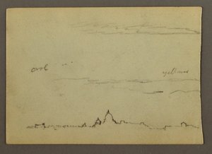 Tekening, Ver uitzicht op de Sint-Pietersbasiliek en het Vaticaan, Rome, Italië, januari 1869 door Frederic Edwin Church