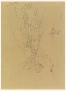Tekening, El Khasneh van de Sik, Petra, eind februari 1868 door Frederic Edwin Church