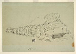 Tekening, Omgevallen zuil van de Tempel van de Olympische Zeus, Athene, april 1869 door Frederic Edwin Church