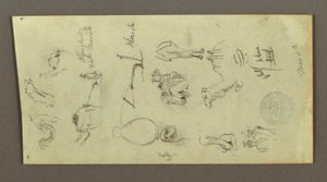 Tekening, Figuur en kamelenstudies, 4 maart, mogelijk 1868