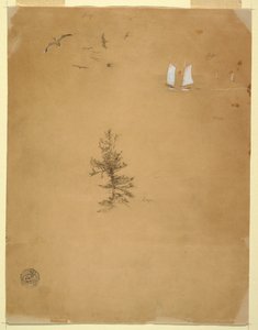 Tekening, Meeuwen, Zeilboten, Boom, augustus en september 1859 door Frederic Edwin Church