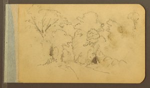 Tekening, Heuvel en bergketens; Verso: Weg in het bos, 1889 door Frederic Edwin Church