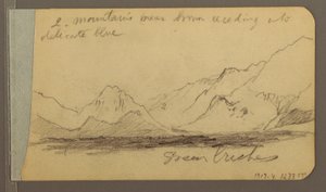 Tekening, Heuvel en bergketens; Verso: Weg in het bos, 1889 door Frederic Edwin Church