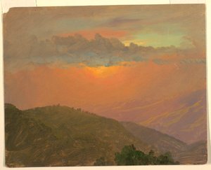Tekening, Hilltop bij zonsondergang, juli 1865 door Frederic Edwin Church