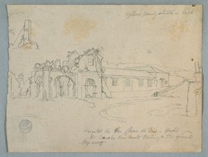 Tekening, Hospital de San Juan de Dios, Honda, Colombia, 1853 door Frederic Edwin Church