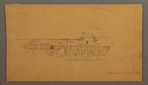 Tekening, Huis en dok, mogelijk 1859 door Frederic Edwin Church
