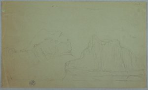 Tekening, IJsberg met twee pieken, juni of juli 1859 door Frederic Edwin Church