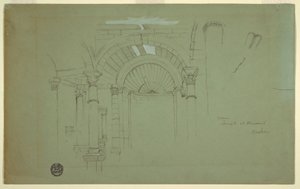 Tekening, Interieur, Tempel in Mismiyeh, Syrië, 28 april 1868 door Frederic Edwin Church