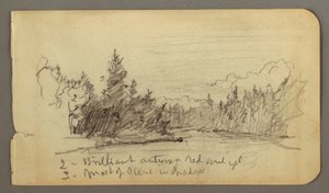 Tekening, Meer omringd door bomen, mogelijk 1878 door Frederic Edwin Church