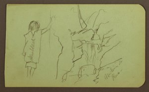 Tekening, Landschap, Figuur; Verso: Bomen, Brug, Planten, 1883 door Frederic Edwin Church