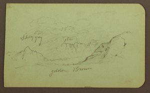 Tekening, Landschap; Verso: Persoon/Personen, Kerk, 1883 door Frederic Edwin Church