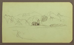 Tekening, Landschap met kerk; Verso: Landschap, 1883 door Frederic Edwin Church