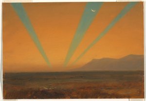 Tekening, Landschap met zonsondergang, 1860-70 door Frederic Edwin Church
