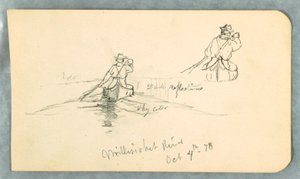 Tekening, Man peddelt kano op Millinoket rivier, 4 oktober 1878 door Frederic Edwin Church