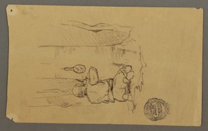 Tekening, Man scheert zich, op de rug gezien, mogelijk 1878 door Frederic Edwin Church