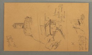 Tekening, Middeleeuws Kasteel, Huis Cascade, 24 augustus 1868 door Frederic Edwin Church