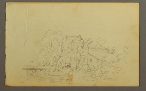 Tekening, Molen omringd door bomen, 1845