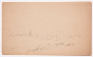 Tekening, "Mount Katahdin from the West" [Westwaarts kijkend naar Mount Katahdin], augustus 1852 door Frederic Edwin Church