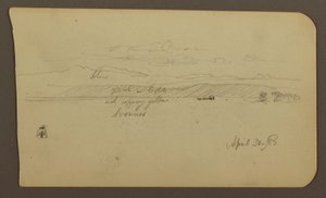 Tekening, Berglandschap, Figuur; Verso: Landschap, 30 april 1885 door Frederic Edwin Church