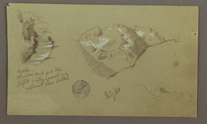 Tekening, Bergtoppen, Rivier, juli 1868 door Frederic Edwin Church