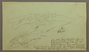Tekening, Bergketen, mei mogelijk 1868 door Frederic Edwin Church